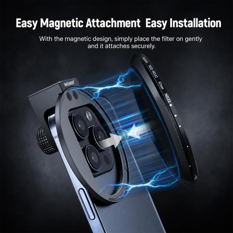 Kit di filtri per obiettivo cellulare NEEWER da 67 mm, 7-Piece Filter Kit, HD ND2-32 Filter+ Magnetic Clip, HD ND2-32 Filter+Threaded Clip, HD CPL Filter+Threaded Clip, Cold Shoe Phone Clip No Filter, ND2-32+CPL+Black Diffusion Filter