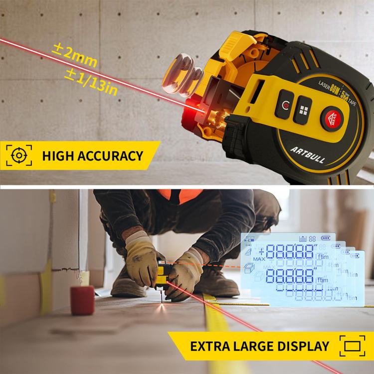 ARTBULL Telemetro laser a infrarossi ricaricabile 2 in 1, metro a nastro