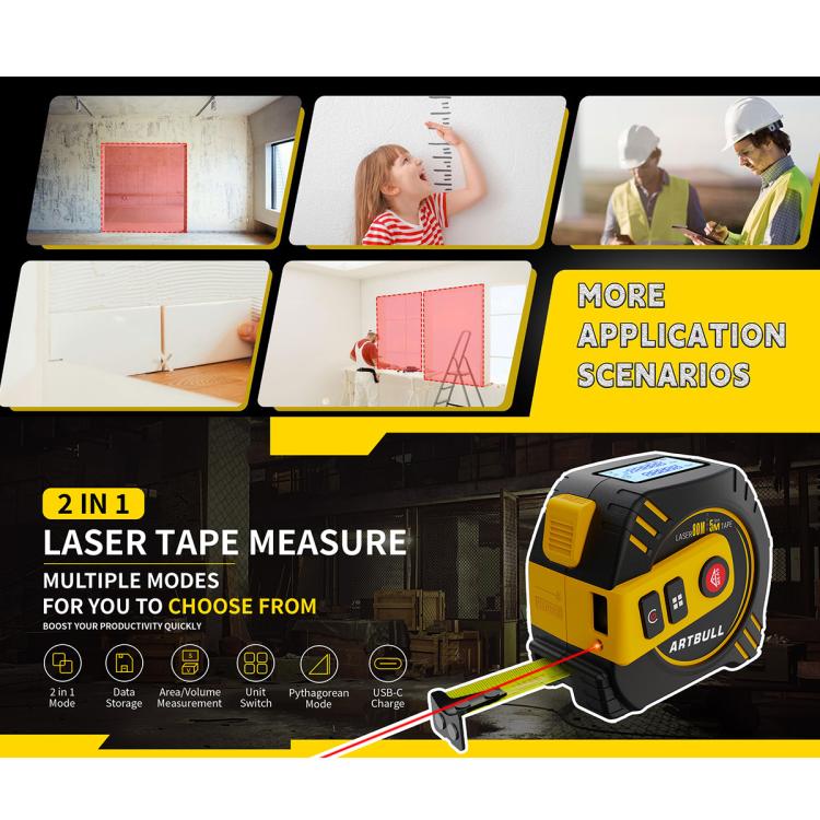 ARTBULL Telemetro laser a infrarossi ricaricabile 2 in 1, metro a nastro