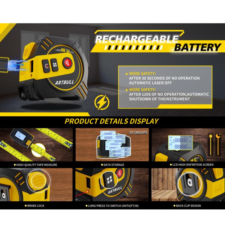 ARTBULL Telemetro laser a infrarossi ricaricabile 2 in 1, metro a nastro