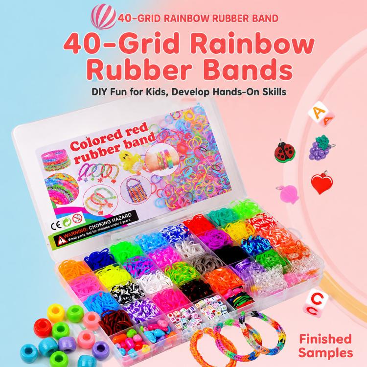 2500 pezzi/scatola, 40 griglie di elastici arcobaleno, kit fai da te per la creazione di braccialetti., 2500 PCS/Box 40-grid