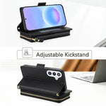 Portafoglio romboidale con cerniera e texture litchi, custodia per telefono in pelle vegana con cinturino, For Galaxy A57 5G