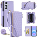 Portafoglio romboidale con cerniera e texture litchi, custodia per telefono in pelle vegana con cinturino, For Galaxy A57 5G