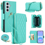 Portafoglio romboidale con cerniera e texture litchi, custodia per telefono in pelle vegana con cinturino, For Galaxy A57 5G