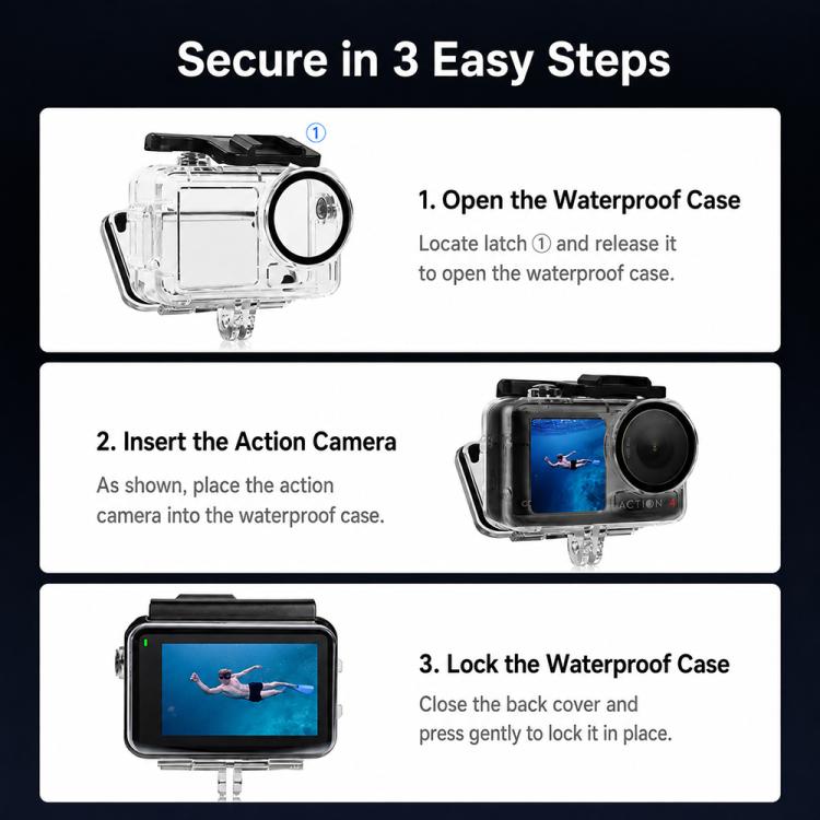 Custodia impermeabile per fotocamere subacquee fino a 60 m, For DJI Osmo Action 6, For DJI Osmo Action 5 Pro / 4 / 3