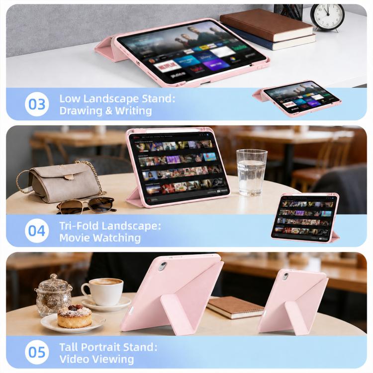 Custodia in silicone pieghevole a Y XDcase per tablet, con supporto in pelle e scomparto per penna., For iPad mini 2024 / 2021