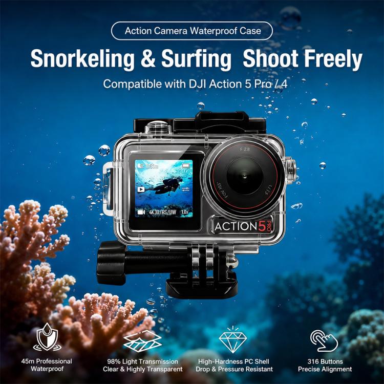 Custodia impermeabile per fotocamere subacquee fino a 60 m con barra di galleggiamento, For DJI Osmo Action 6, For DJI Osmo Action 5 Pro / 4 / 3
