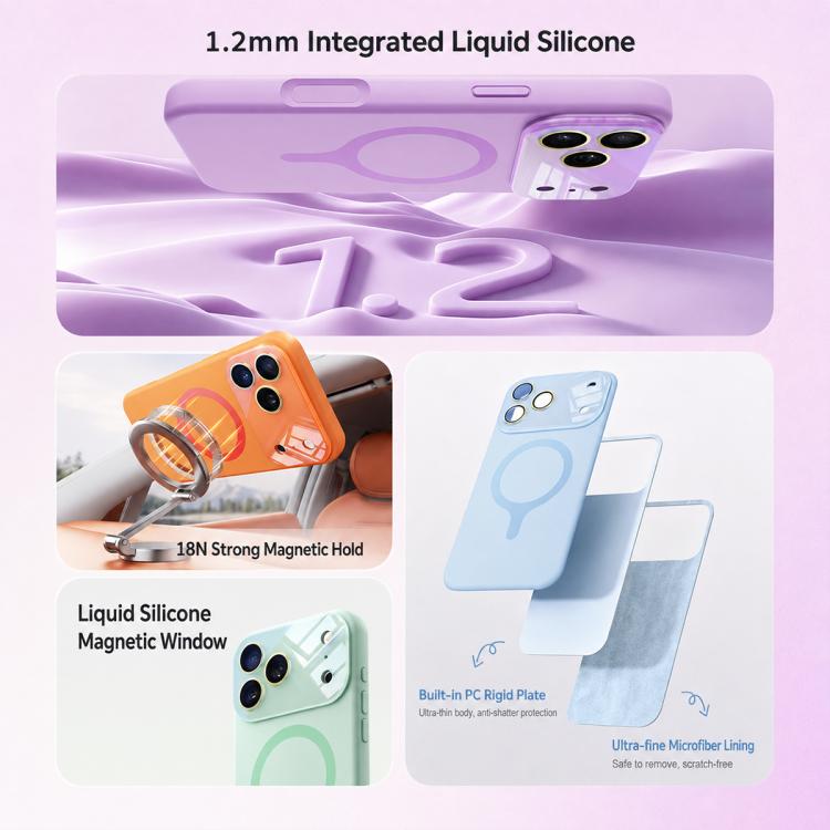 Custodia per telefono con copertura completa in silicone liquido magnetico e fotocamera integrata., For iPhone 16 Pro Max, For iPhone 16 Pro, For iPhone 16