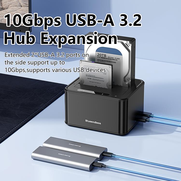 Docking station Blueendless HD07S con doppio alloggiamento per hard disk SAS/SATA da 2,5/3,5 pollici., EU Plug, UK Plug, US Plug