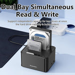 Docking station Blueendless HD07S con doppio alloggiamento per hard disk SAS/SATA da 2,5/3,5 pollici., EU Plug, UK Plug, US Plug