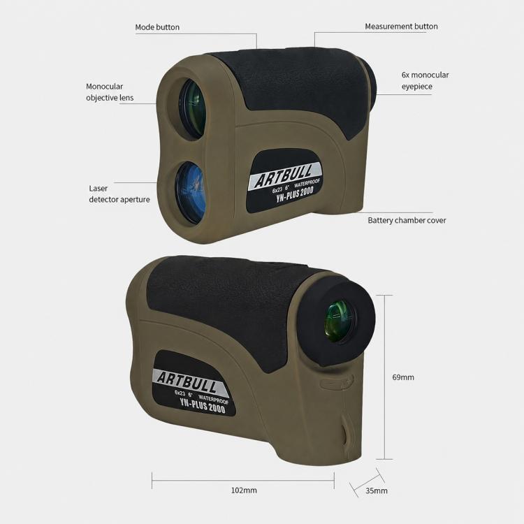 Telemetro laser da esterno ARTBULL YN-2000 con portata massima di 2000 m, multifunzione, per la misurazione di altitudine e angolo, ideale per il golf., YN-2000
