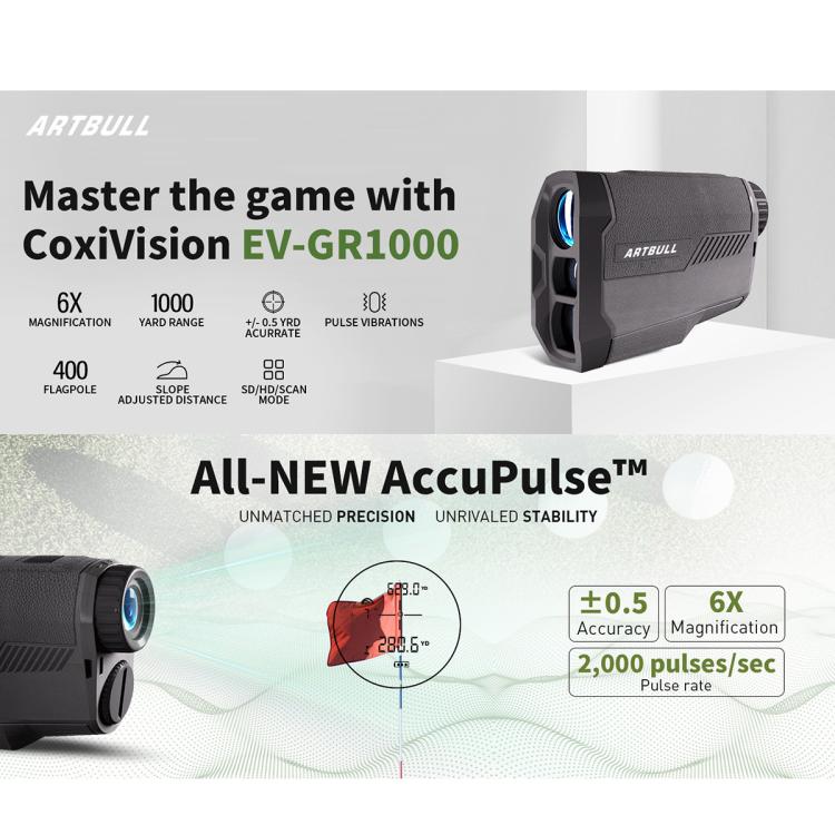 ARTBULL EV-GR1000 Telemetro laser 6X 1000m per golf e caccia con funzione di misurazione della pendenza, blocco bandierina e velocità., EV-GR1000