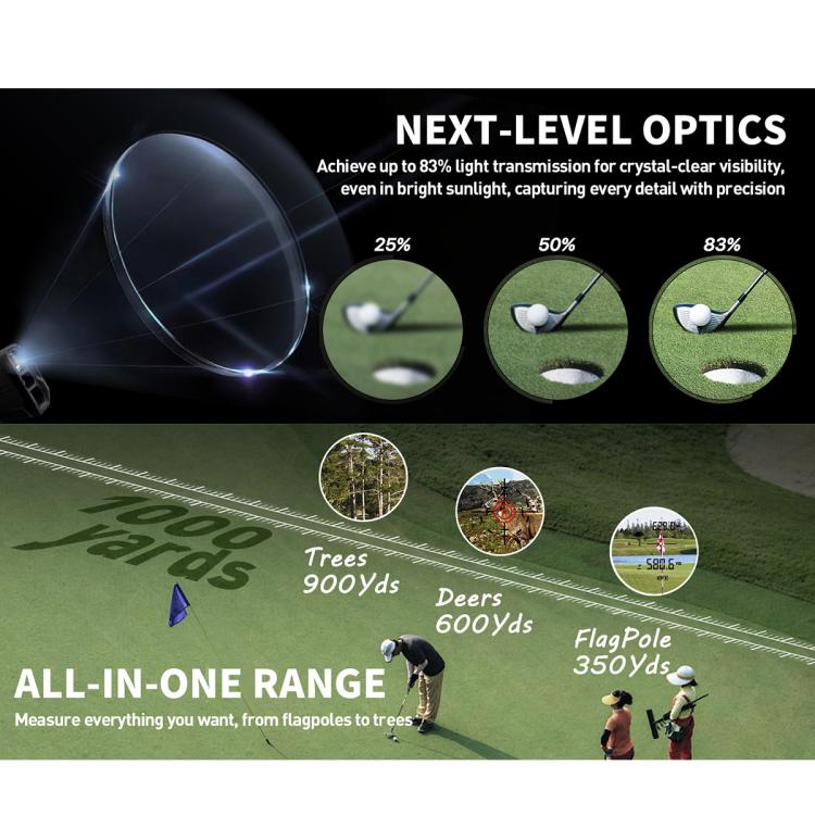 ARTBULL EV-GR1000 Telemetro laser 6X 1000m per golf e caccia con funzione di misurazione della pendenza, blocco bandierina e velocità., EV-GR1000