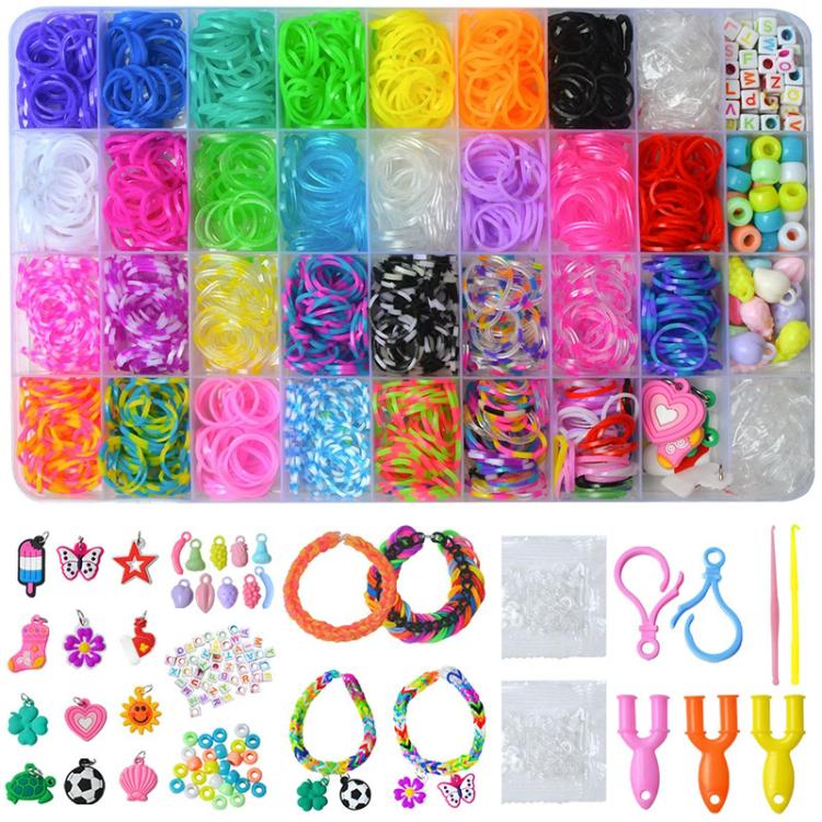 Kit fai da te per la creazione di braccialetti con elastici arcobaleno a 36 griglie, 1600 pezzi/scatola, 1600 PCS/Box 36-grid