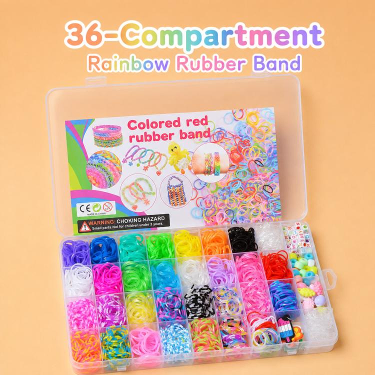 Kit fai da te per la creazione di braccialetti con elastici arcobaleno a 36 griglie, 1600 pezzi/scatola, 1600 PCS/Box 36-grid