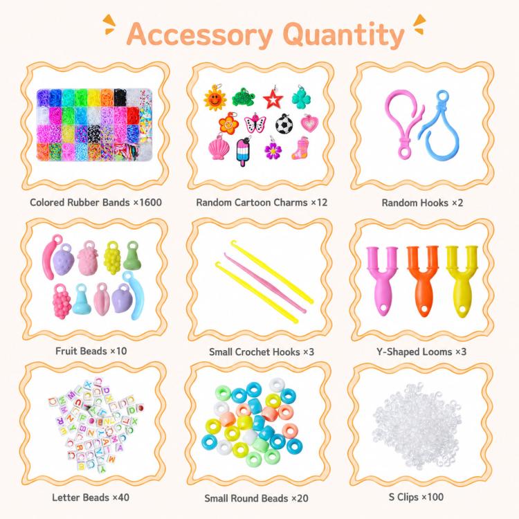 Kit fai da te per la creazione di braccialetti con elastici arcobaleno a 36 griglie, 1600 pezzi/scatola, 1600 PCS/Box 36-grid