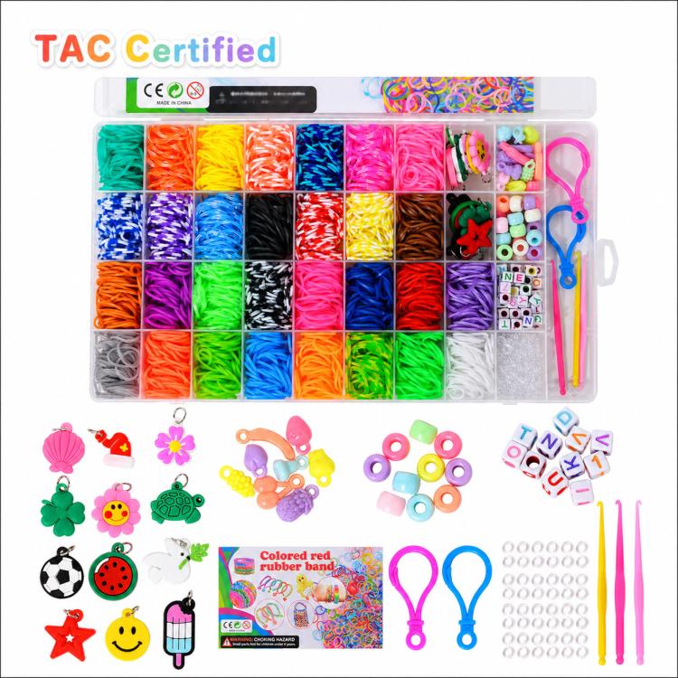 Kit fai da te per la creazione di braccialetti con elastici arcobaleno a 36 griglie, 1600 pezzi/scatola, 1600 PCS/Box 36-grid