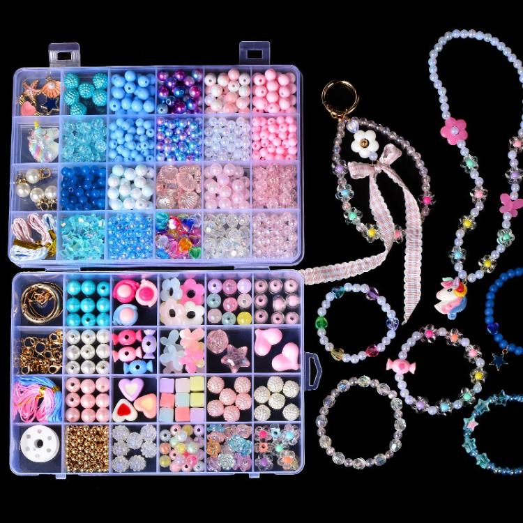 Kit per braccialetti fai da te per bambini a doppio strato con 24 griglie e perline, 24-grid Double-layer