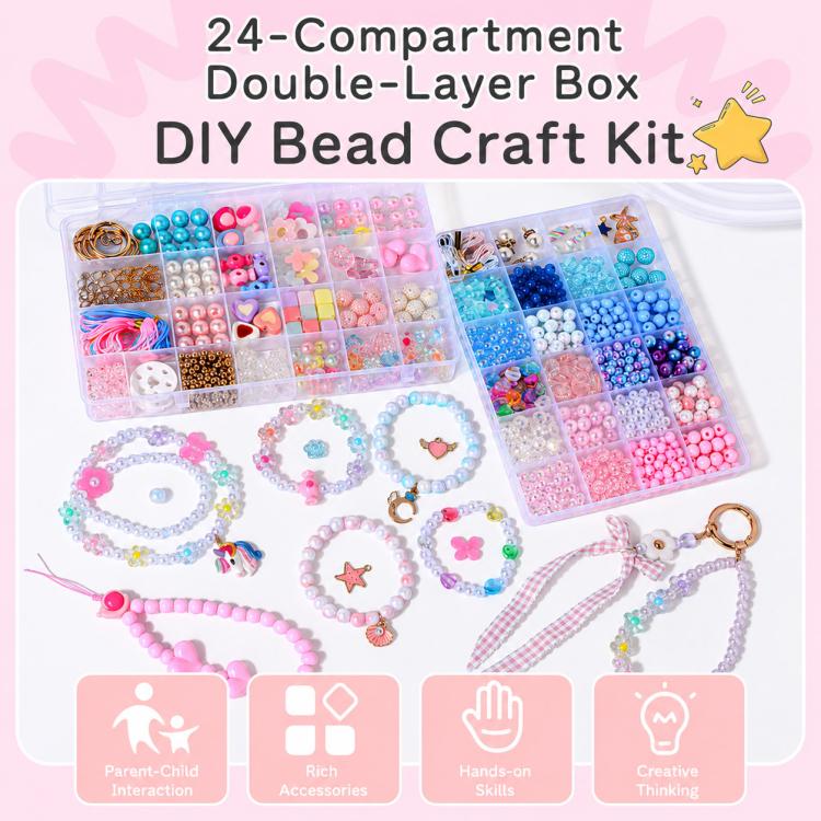 Kit per braccialetti fai da te per bambini a doppio strato con 24 griglie e perline, 24-grid Double-layer