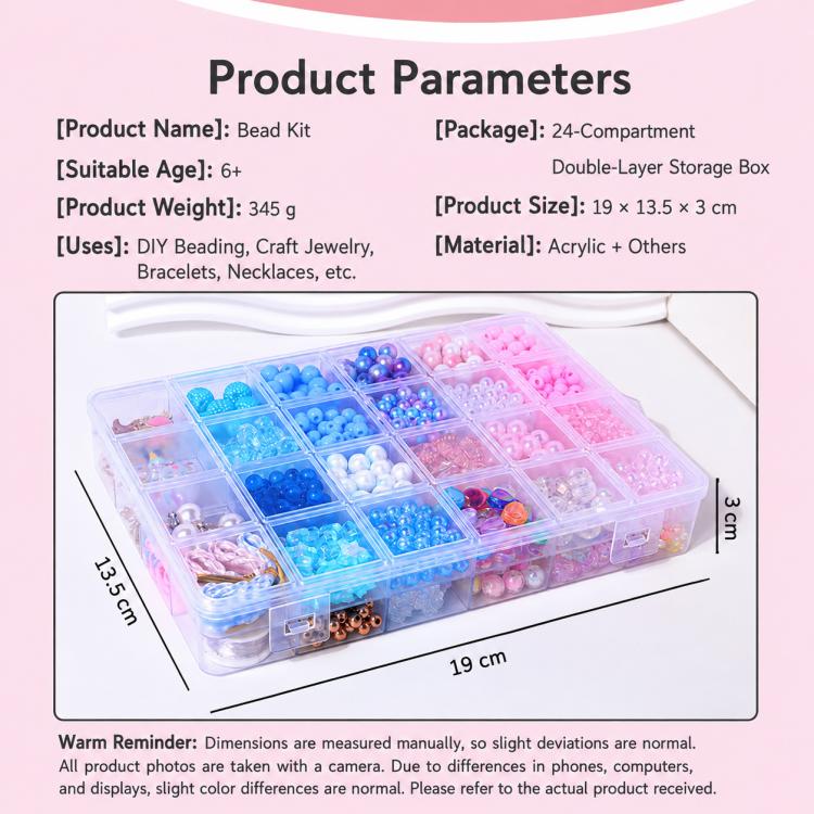 Kit per braccialetti fai da te per bambini a doppio strato con 24 griglie e perline, 24-grid Double-layer
