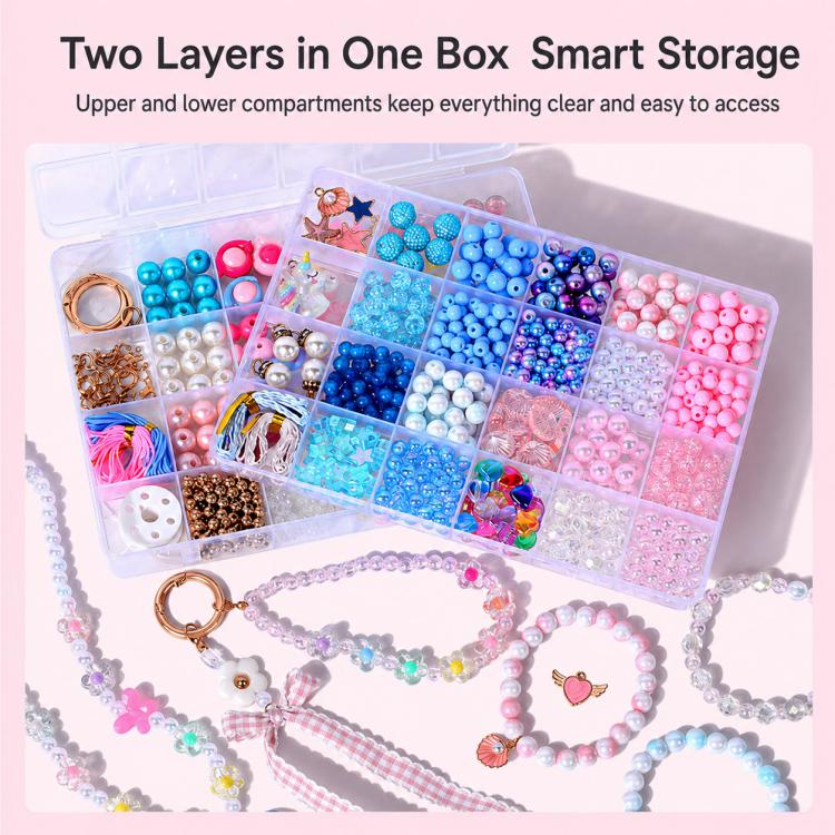 Kit per braccialetti fai da te per bambini a doppio strato con 24 griglie e perline, 24-grid Double-layer