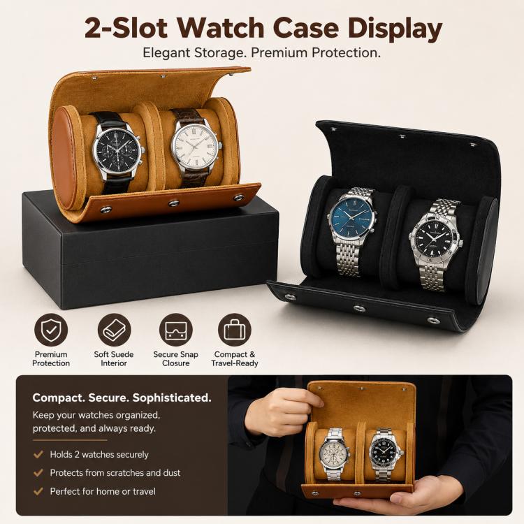 Custodia portatile in pelle vintage per orologi, Two Slots, Three Slots