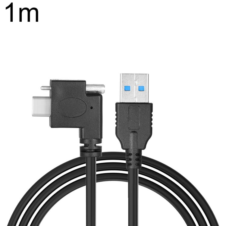 Cavo dati da USB 3.0 maschio a USB-C / Type-C 3.1 ad angolo sinistro con blocco a vite., 0.3m, 0.5m, 1m, 2m