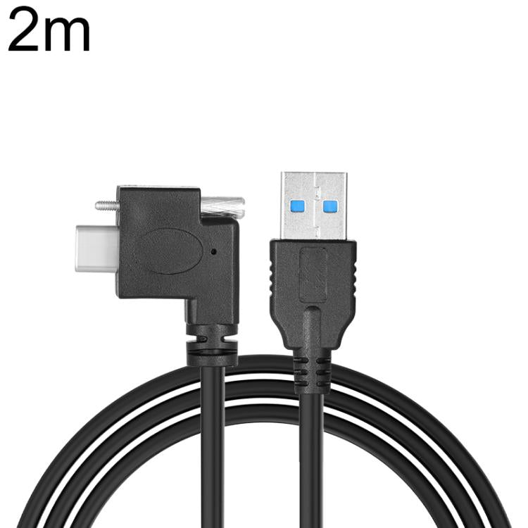 Cavo dati da USB 3.0 maschio a USB-C / Type-C 3.1 ad angolo sinistro con blocco a vite., 0.3m, 0.5m, 1m, 2m