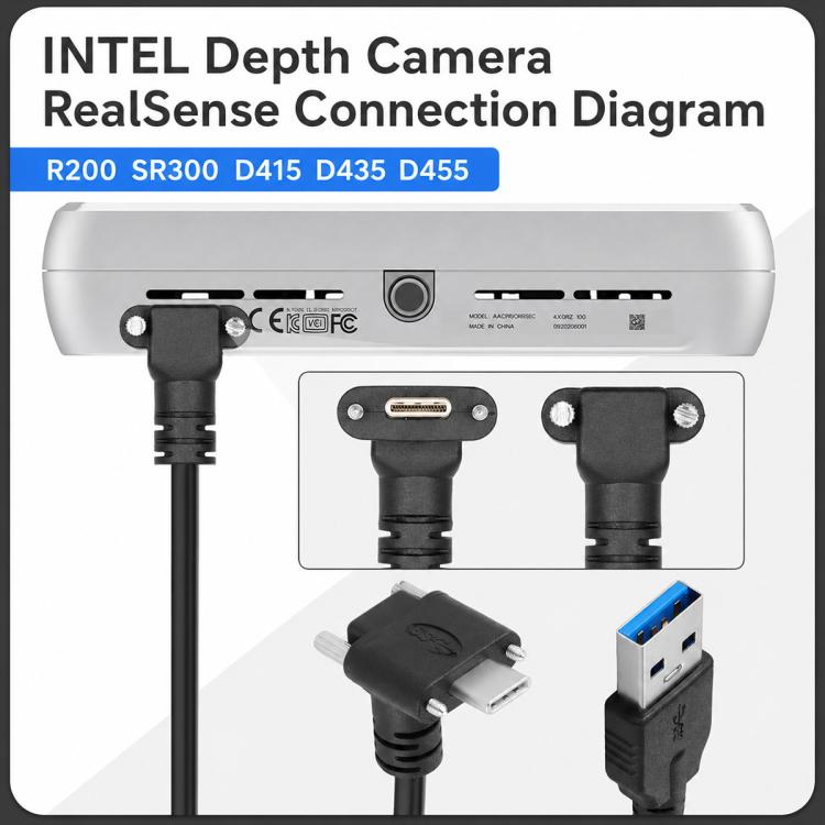 Cavo dati da USB 3.0 maschio a USB-C / Type-C 3.1 ad angolo sinistro con blocco a vite., 0.3m, 0.5m, 1m, 2m