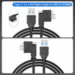 Cavo dati da USB 3.0 maschio a USB-C / Type-C 3.1 ad angolo sinistro con blocco a vite., 0.3m, 0.5m, 1m, 2m