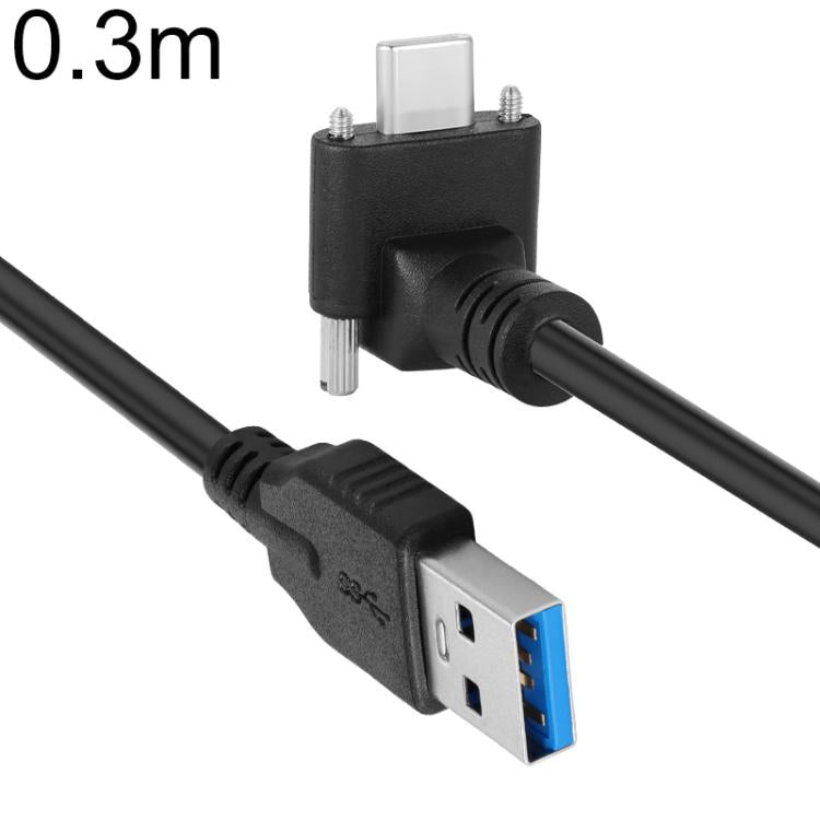 Cavo dati da USB 3.0 maschio a USB-C / Type-C 3.1 con connettore angolato verso l'alto e blocco a vite., 0.3m, 0.5m, 1m, 2m