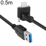Cavo dati da USB 3.0 maschio a USB-C / Type-C 3.1 con connettore angolato verso l'alto e blocco a vite., 0.3m, 0.5m, 1m, 2m