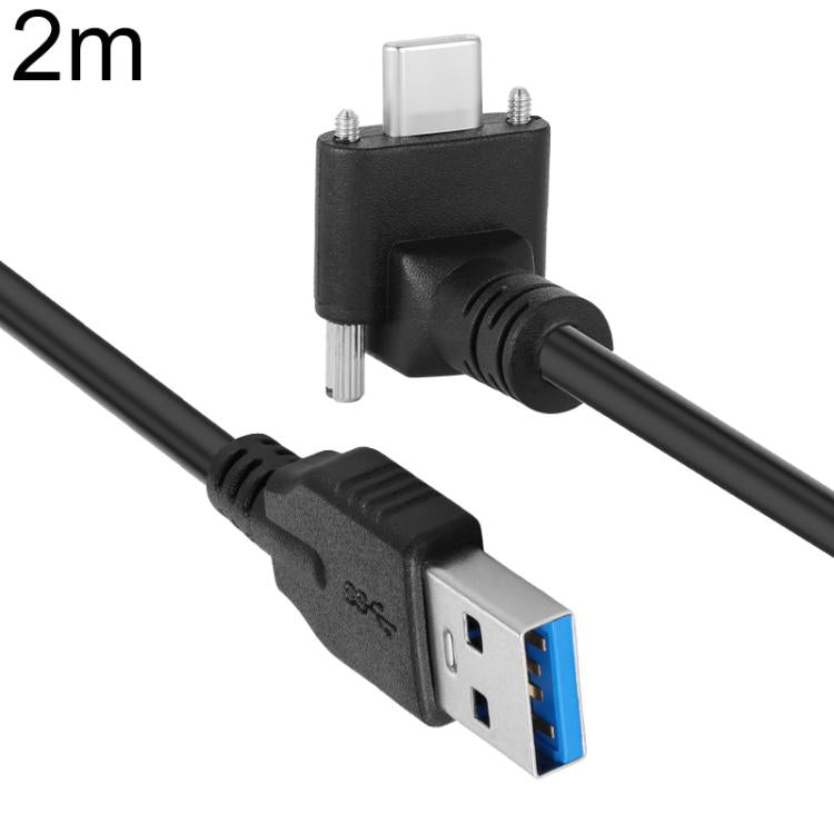 Cavo dati da USB 3.0 maschio a USB-C / Type-C 3.1 con connettore angolato verso l'alto e blocco a vite., 0.3m, 0.5m, 1m, 2m