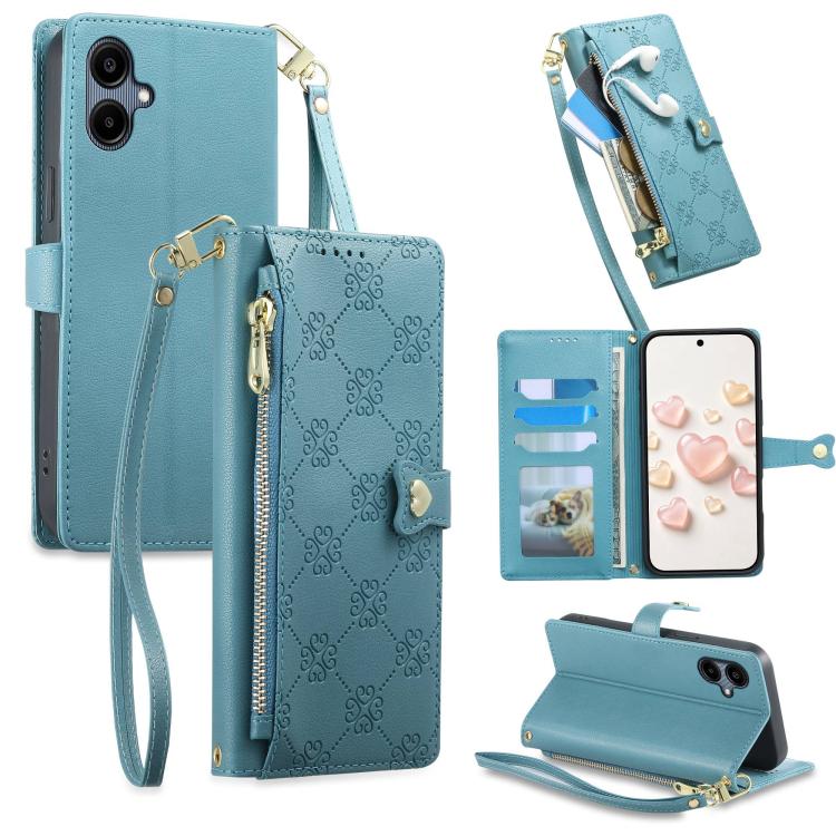 Portafoglio con cerniera, fibbia a cuore, custodia per telefono in ecopelle con cinturino da polso, For Galaxy A26 5G, For Galaxy A36 5G, For Galaxy A06 4G, For Galaxy A55 5G