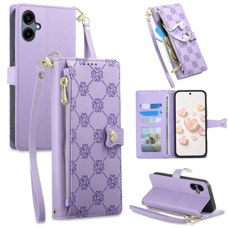 Portafoglio con cerniera, fibbia a cuore, custodia per telefono in ecopelle con cinturino da polso, For Galaxy A26 5G, For Galaxy A36 5G, For Galaxy A06 4G, For Galaxy A55 5G