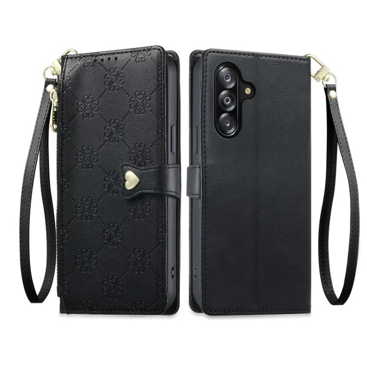 Portafoglio con cerniera, fibbia a cuore, custodia per telefono in ecopelle con cinturino da polso, For Galaxy A26 5G, For Galaxy A36 5G, For Galaxy A06 4G, For Galaxy A55 5G
