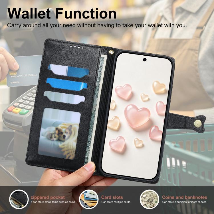 Portafoglio con cerniera, fibbia a cuore, custodia per telefono in ecopelle con cinturino da polso, For Galaxy A26 5G, For Galaxy A36 5G, For Galaxy A06 4G, For Galaxy A55 5G