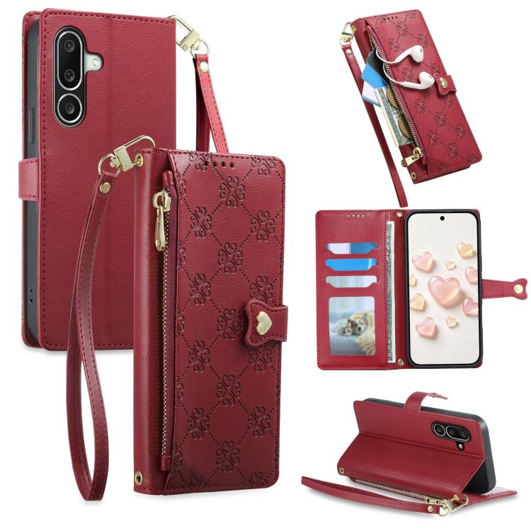Portafoglio con cerniera, fibbia a cuore, custodia per telefono in ecopelle con cinturino da polso, For Galaxy A57 5G, For Galaxy A37 5G, For Galaxy A27 5G, For Galaxy A56 5G