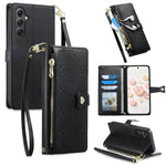 Portafoglio con cerniera, fibbia a cuore, custodia per telefono in ecopelle con cinturino da polso, For Galaxy A35 5G