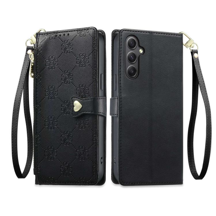 Portafoglio con cerniera, fibbia a cuore, custodia per telefono in ecopelle con cinturino da polso, For Galaxy A35 5G
