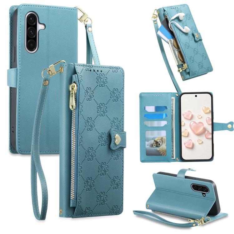 Portafoglio con cerniera, fibbia a cuore, custodia per telefono in ecopelle con cinturino da polso, For Galaxy A57 5G, For Galaxy A37 5G, For Galaxy A27 5G, For Galaxy A56 5G