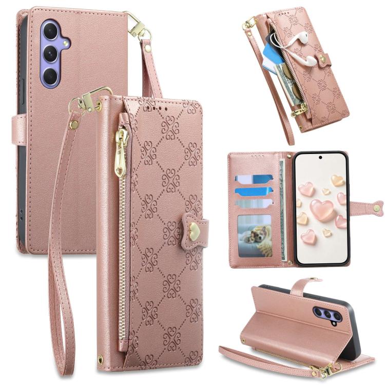 Portafoglio con cerniera, fibbia a cuore, custodia per telefono in ecopelle con cinturino da polso, For Galaxy A26 5G, For Galaxy A36 5G, For Galaxy A06 4G, For Galaxy A55 5G