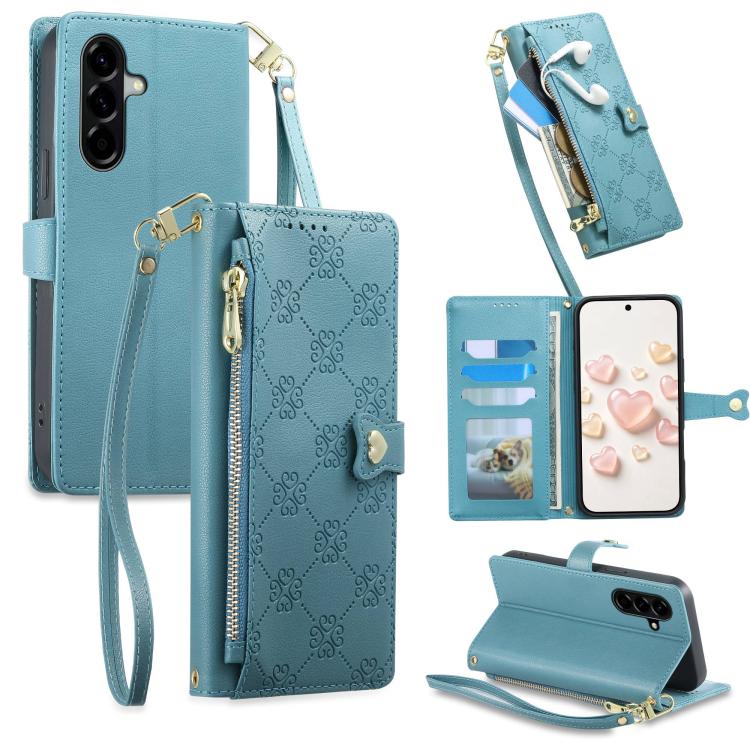 Portafoglio con cerniera, fibbia a cuore, custodia per telefono in ecopelle con cinturino da polso, For Galaxy A57 5G, For Galaxy A37 5G, For Galaxy A27 5G, For Galaxy A56 5G