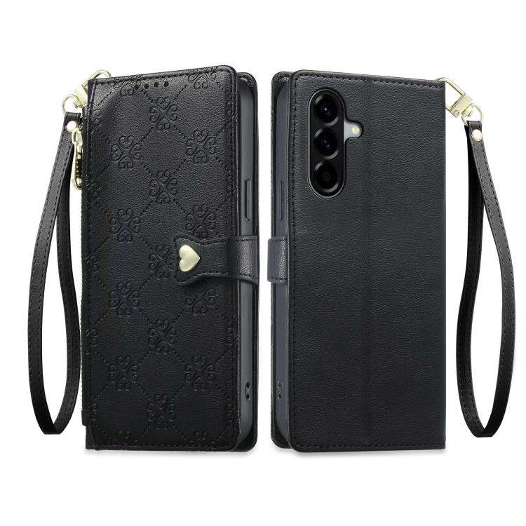 Portafoglio con cerniera, fibbia a cuore, custodia per telefono in ecopelle con cinturino da polso, For Galaxy A57 5G, For Galaxy A37 5G, For Galaxy A27 5G, For Galaxy A56 5G