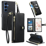 Portafoglio con cerniera, fibbia a cuore, custodia per telefono in ecopelle con cinturino da polso, For Galaxy S26 FE 5G, For Galaxy S26+ 5G, For Galaxy S26 Edge 5G, For Galaxy S26 Ultra 5G