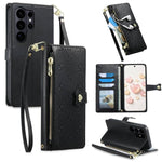 Portafoglio con cerniera, fibbia a cuore, custodia per telefono in ecopelle con cinturino da polso, For Galaxy S26 FE 5G, For Galaxy S26+ 5G, For Galaxy S26 Edge 5G, For Galaxy S26 Ultra 5G