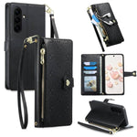 Portafoglio con cerniera, fibbia a cuore, custodia per telefono in ecopelle con cinturino da polso, For Galaxy S26 FE 5G, For Galaxy S26+ 5G, For Galaxy S26 Edge 5G, For Galaxy S26 Ultra 5G
