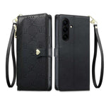 Portafoglio con cerniera, fibbia a cuore, custodia per telefono in ecopelle con cinturino da polso, For Galaxy S26 FE 5G, For Galaxy S26+ 5G, For Galaxy S26 Edge 5G, For Galaxy S26 Ultra 5G