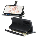 Portafoglio con cerniera, fibbia a cuore, custodia per telefono in ecopelle con cinturino da polso, For Galaxy S26 FE 5G, For Galaxy S26+ 5G, For Galaxy S26 Edge 5G, For Galaxy S26 Ultra 5G