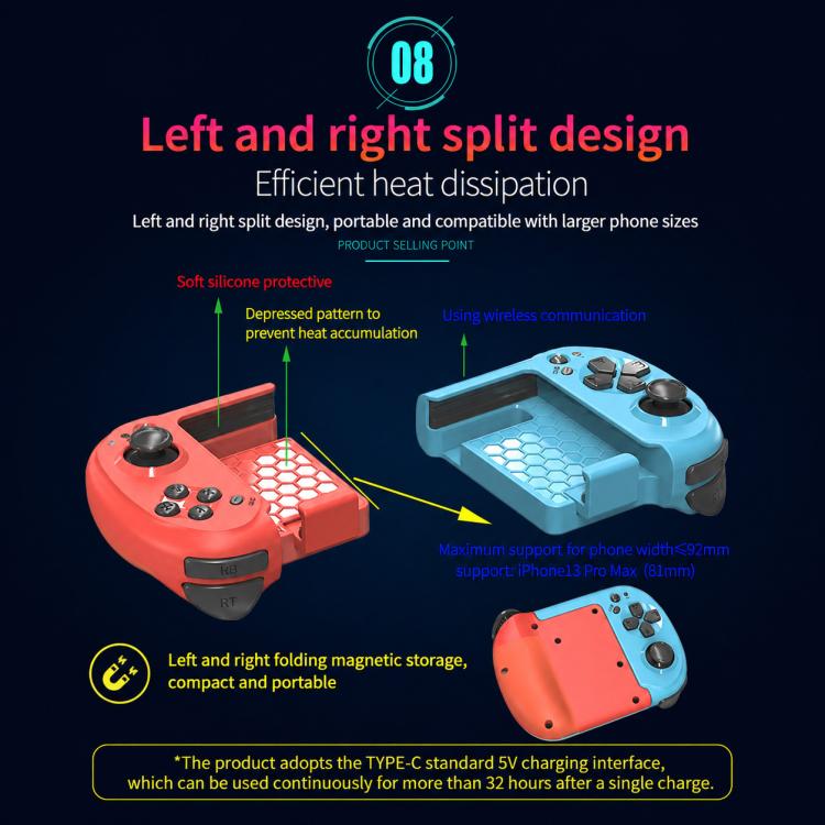 MOCUTE 061 Controller di gioco per dispositivi mobili con doppio joystick e grilletti, stile split-style BT, 061